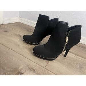 Black suede & gold heel boots